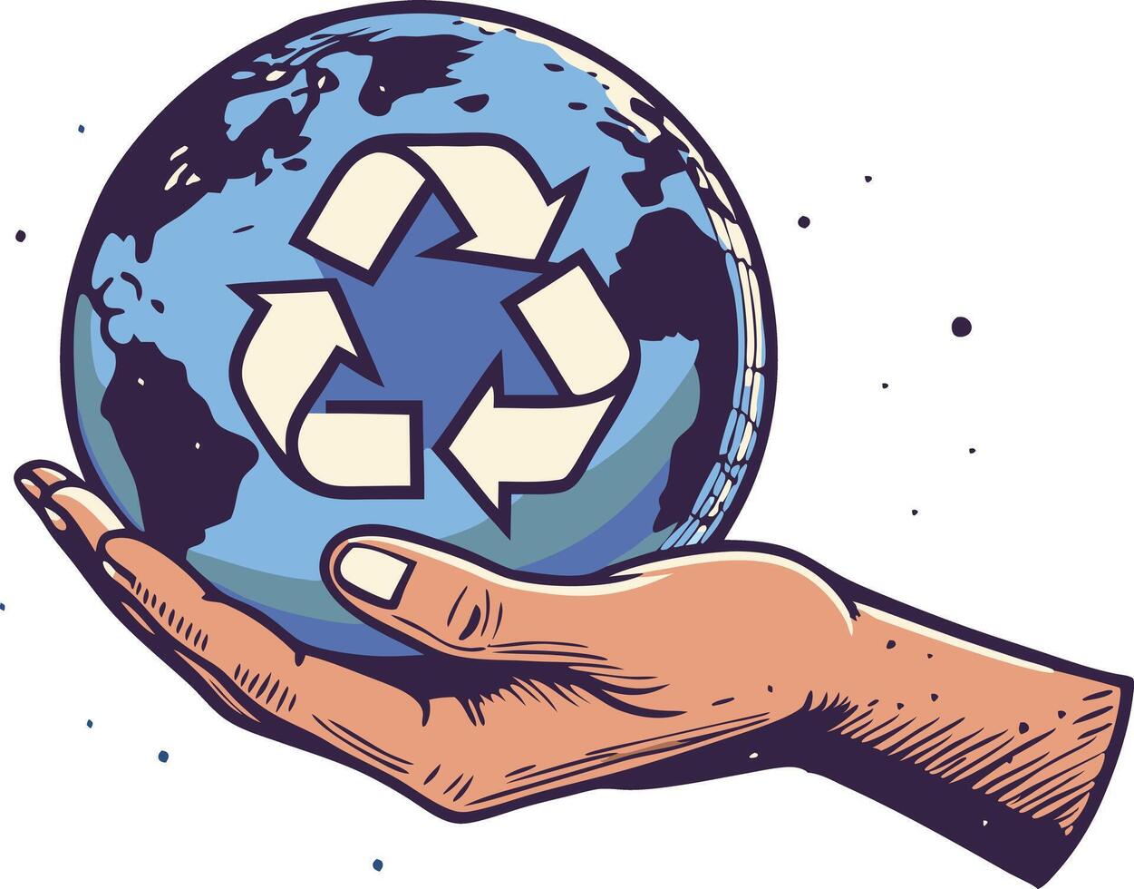 Hand holding the earth with a recycling symbol, representing environmental conservation and sustainability vector