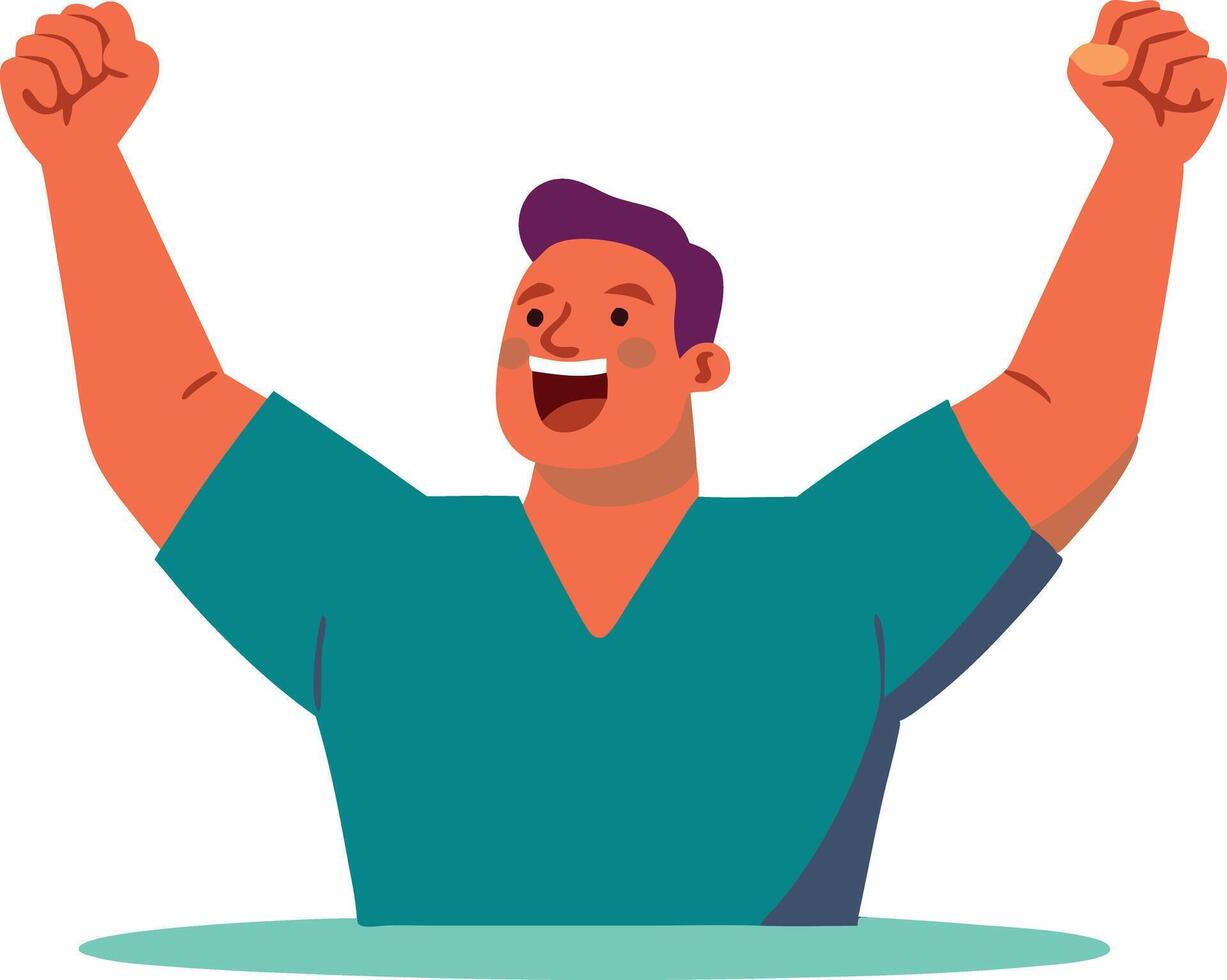 Illustration of a cheerful man flexing his muscles symbolizing strength and personal achievement vector