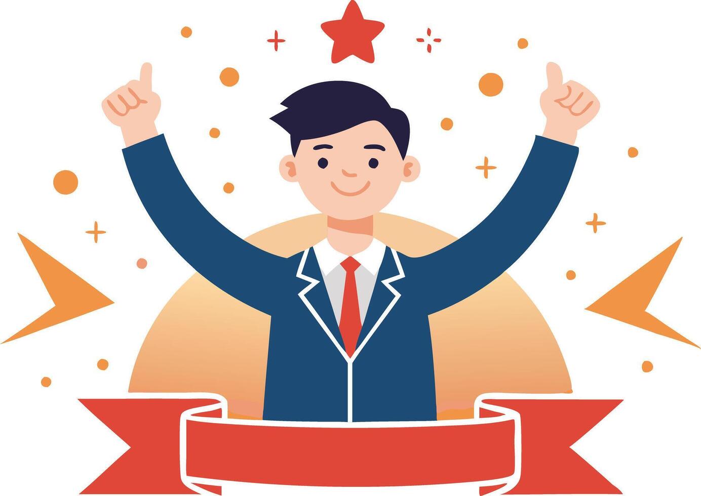 Illustration of a businessman celebrating with hands raised symbolizing success and achievement vector