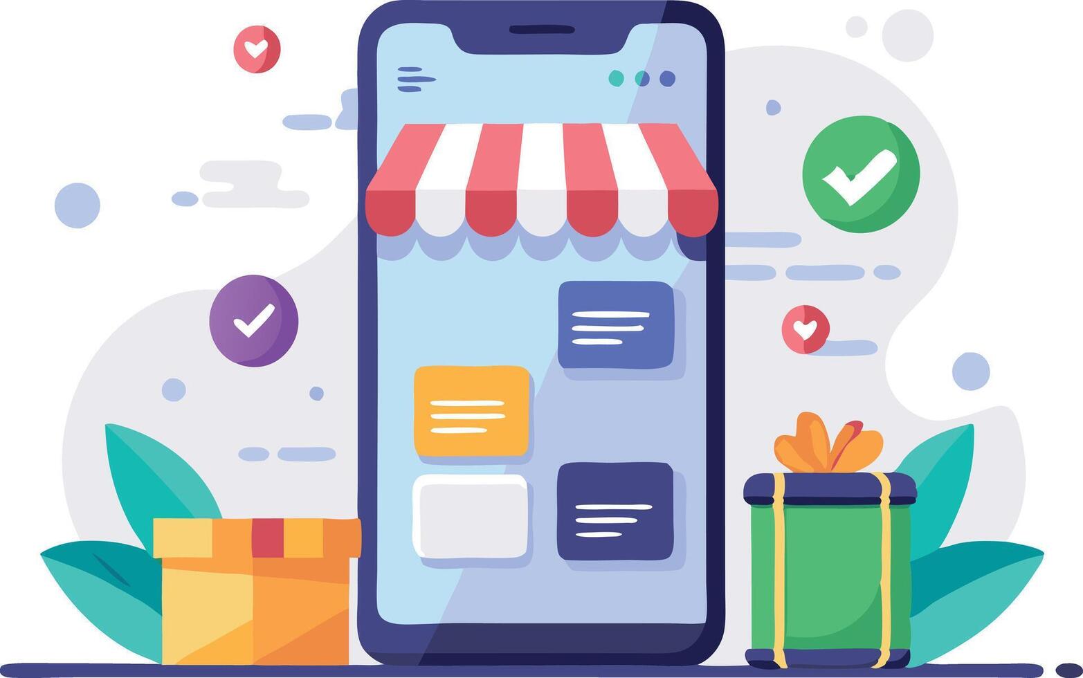 Mobile ecommerce app interface displaying shopping products and services, symbolizing online shopping convenience vector