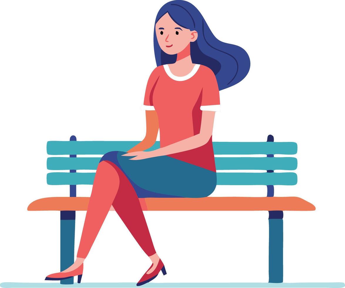 Woman sitting on a bench outdoors, symbolizing relaxation and leisure time in a public space vector