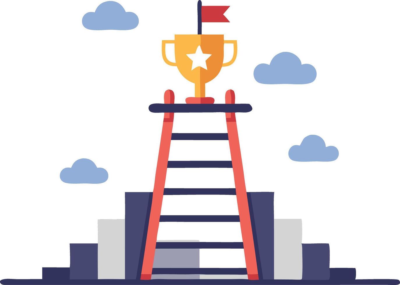 Illustration of a trophy on a ladder surrounded by a cityscape representing success and leadership vector