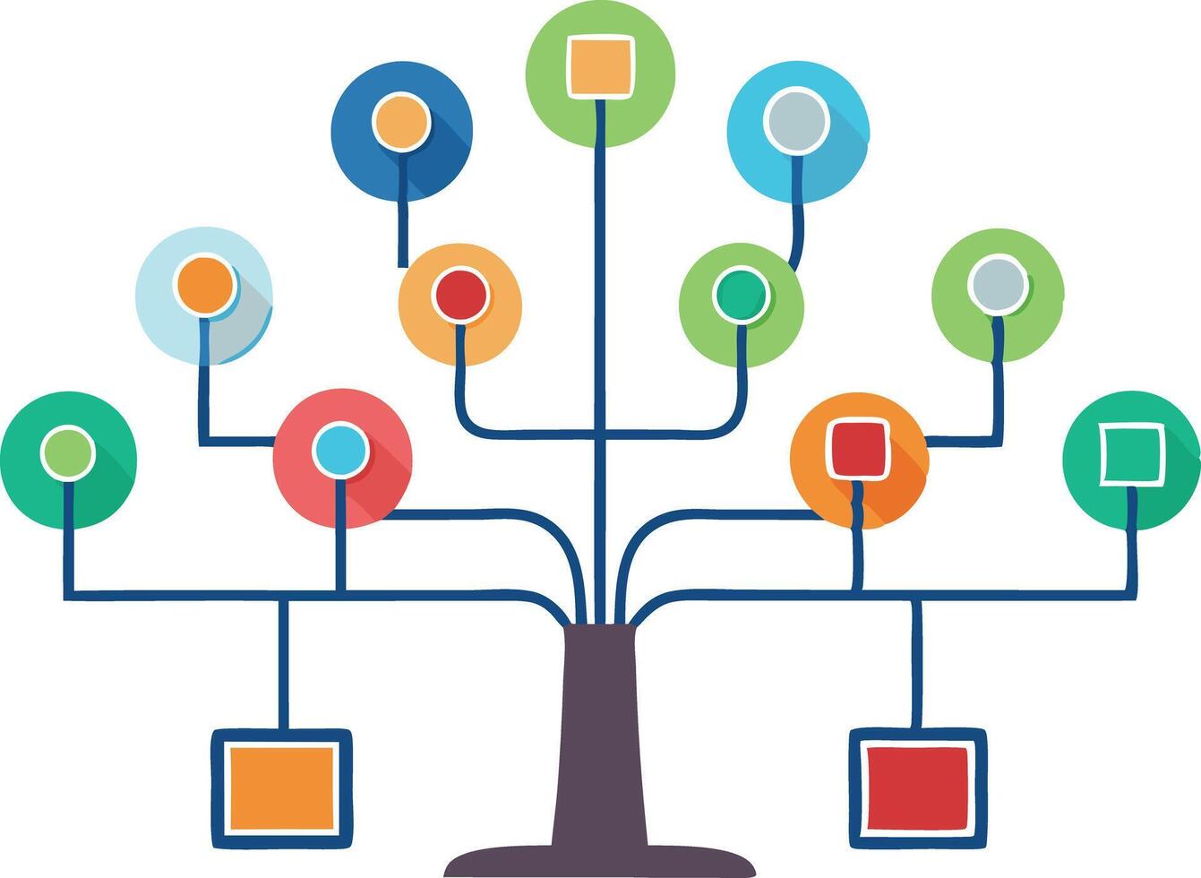 Digital tree with connected nodes, representing a data network, growth, and information processing vector