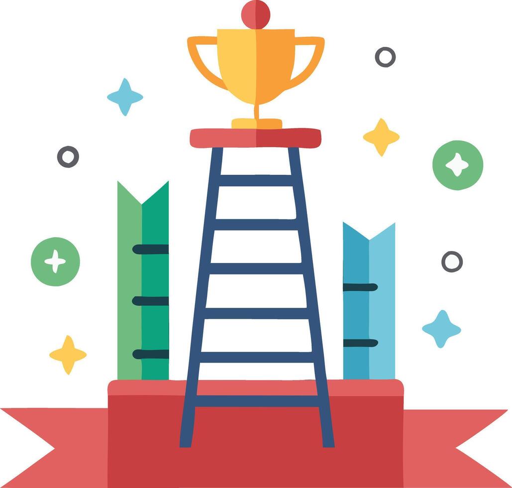 Illustration of a trophy on top of a ladder symbolizing success, achievement, and goalsetting vector