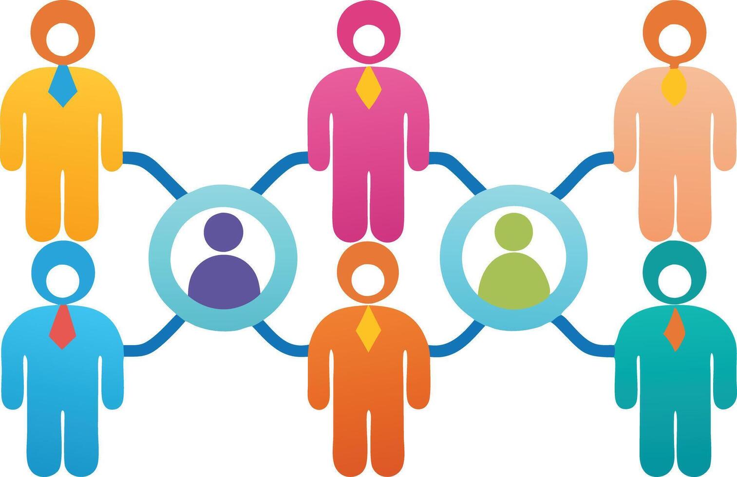 Colorful people icons connected in a network representing collaboration and diversity vector