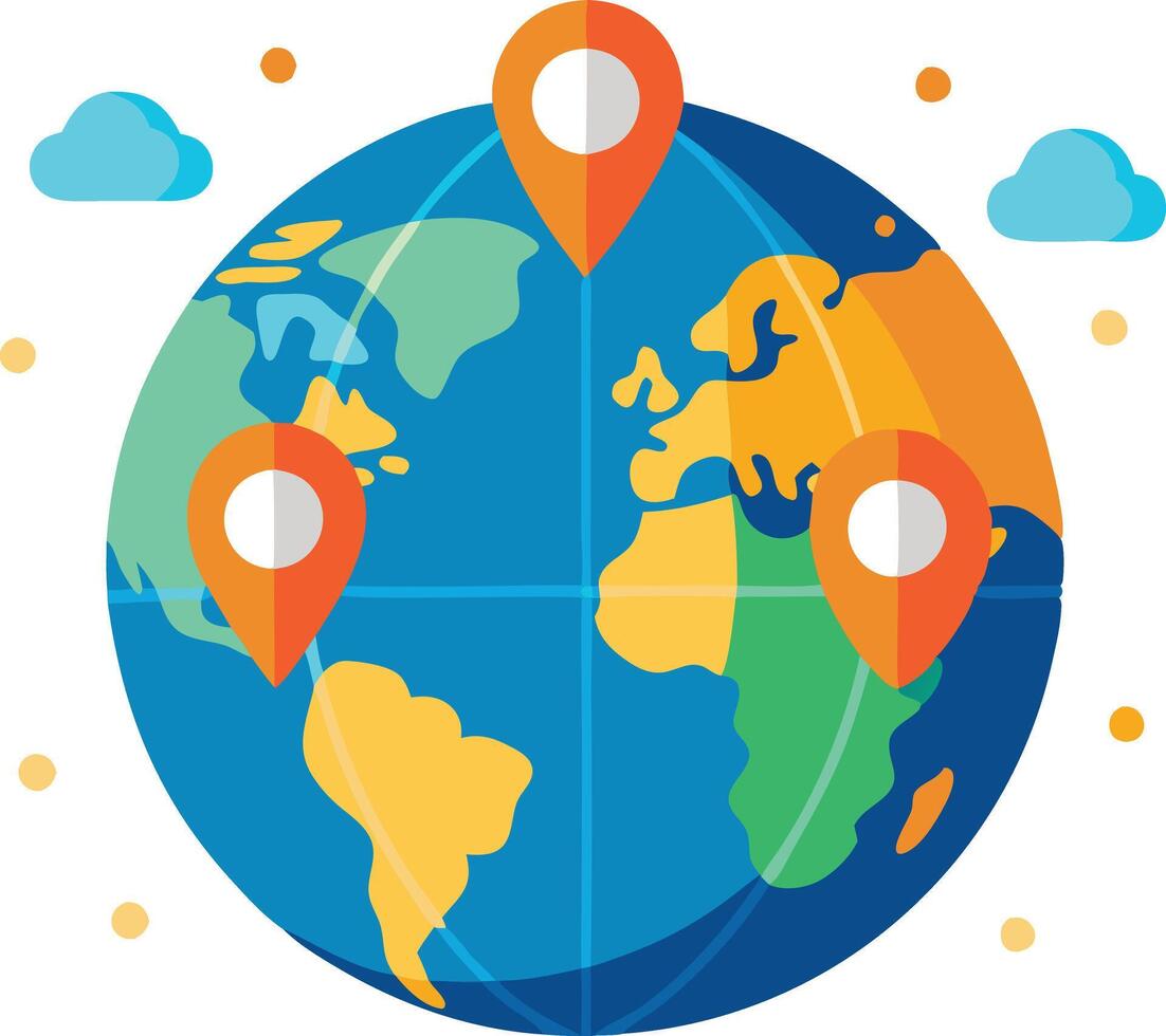 Globe with location markers representing global presence and connectivity vector