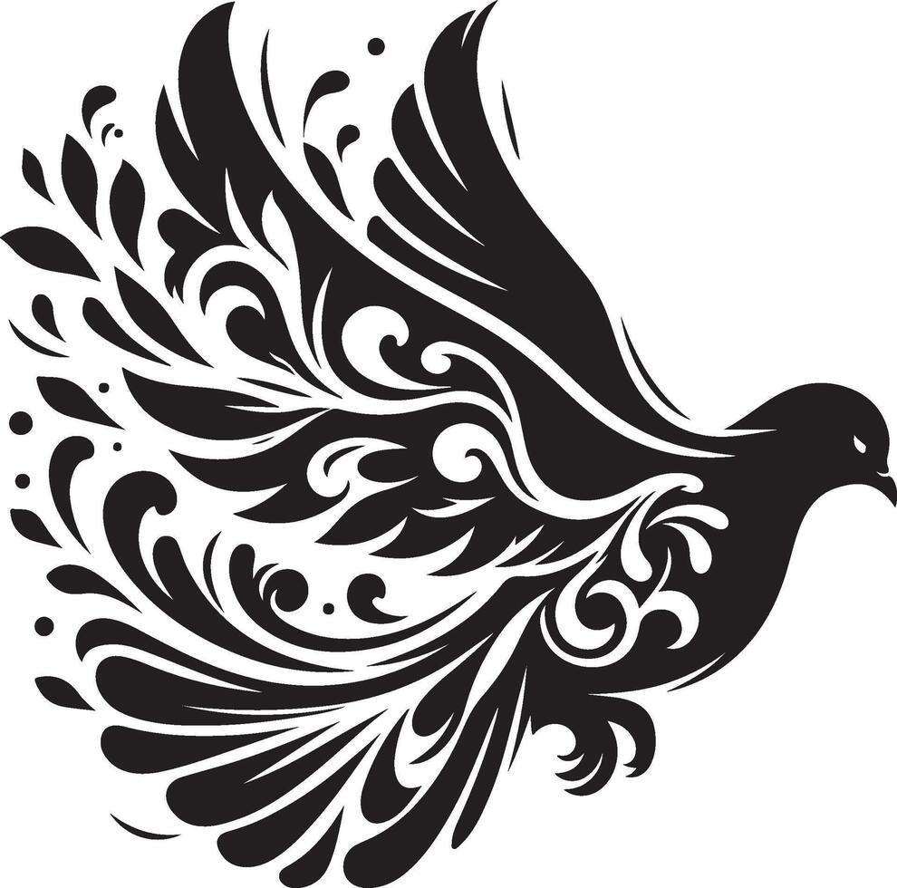 Adorable Baby Dove Bird Black Silhouette for Crafting vector