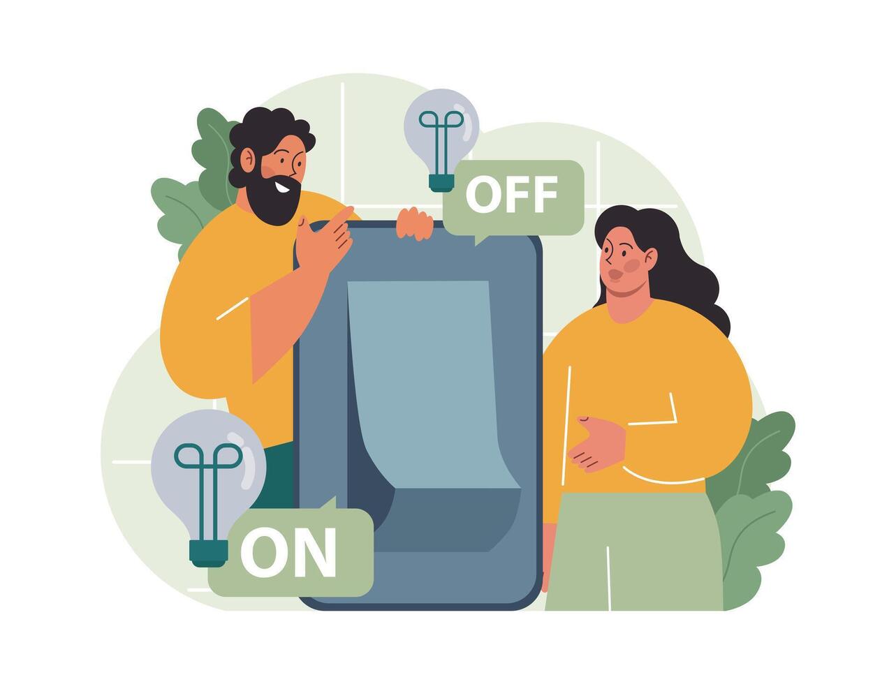 Conscious consumption. Character with eco-friendly life-style. vector