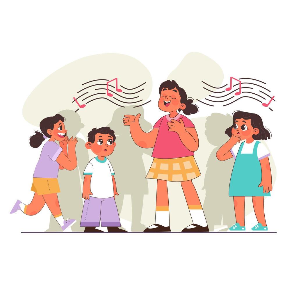 happy little girl singing a song with a microphone vector