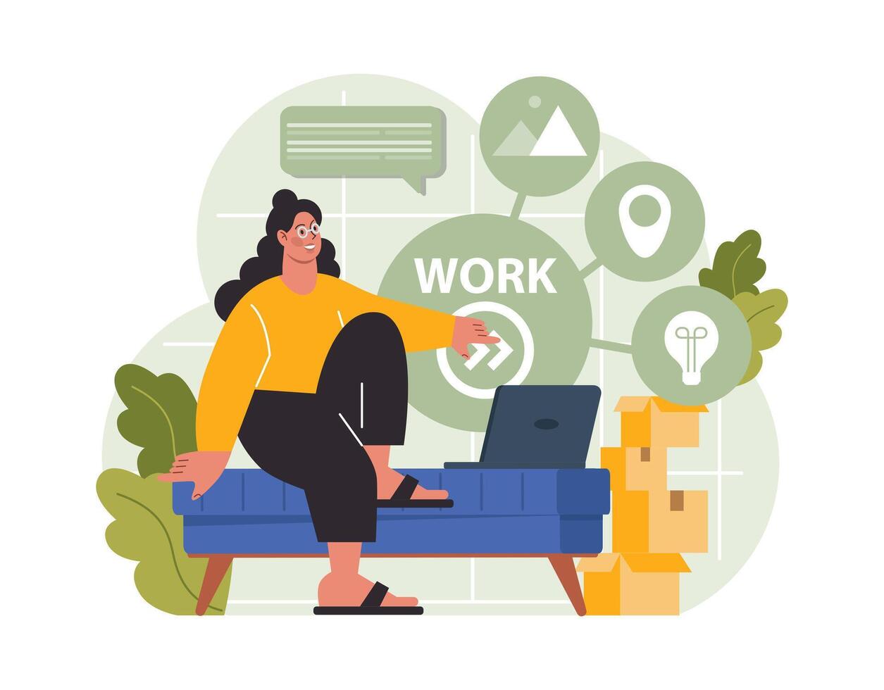 Workcation. Chatacter working away from the office. Digital nomad vector