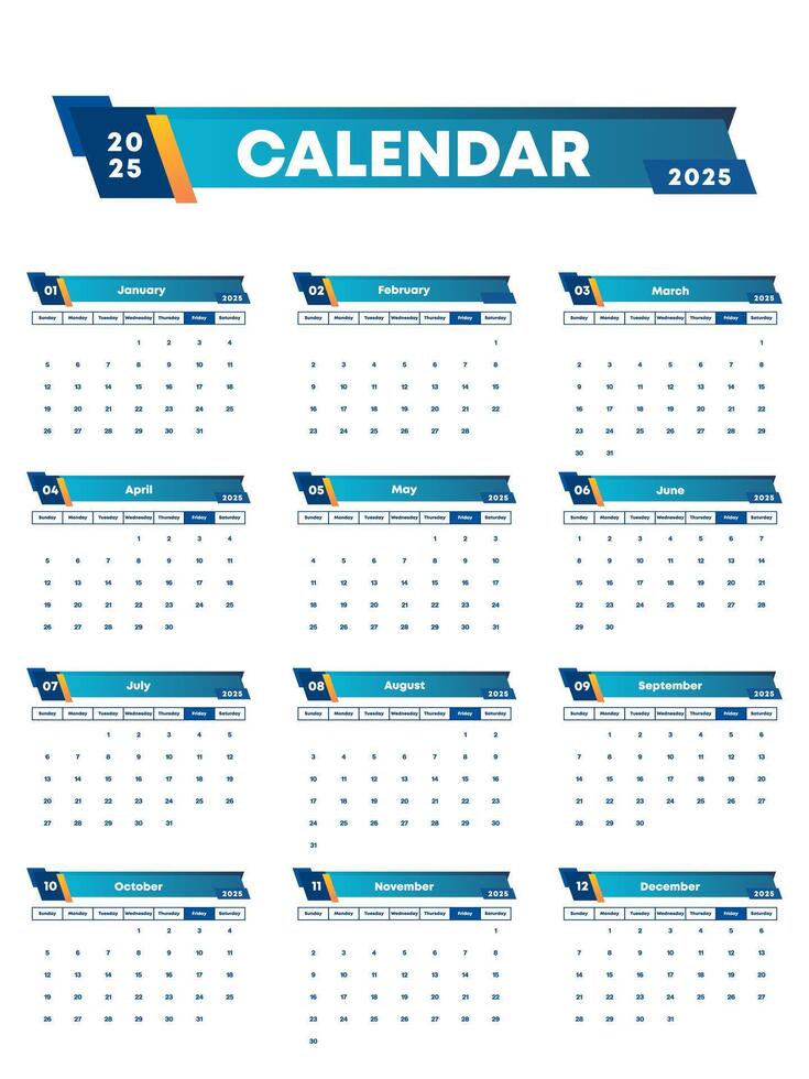 Corporate 2025 Calendar with Monthly Layout vector
