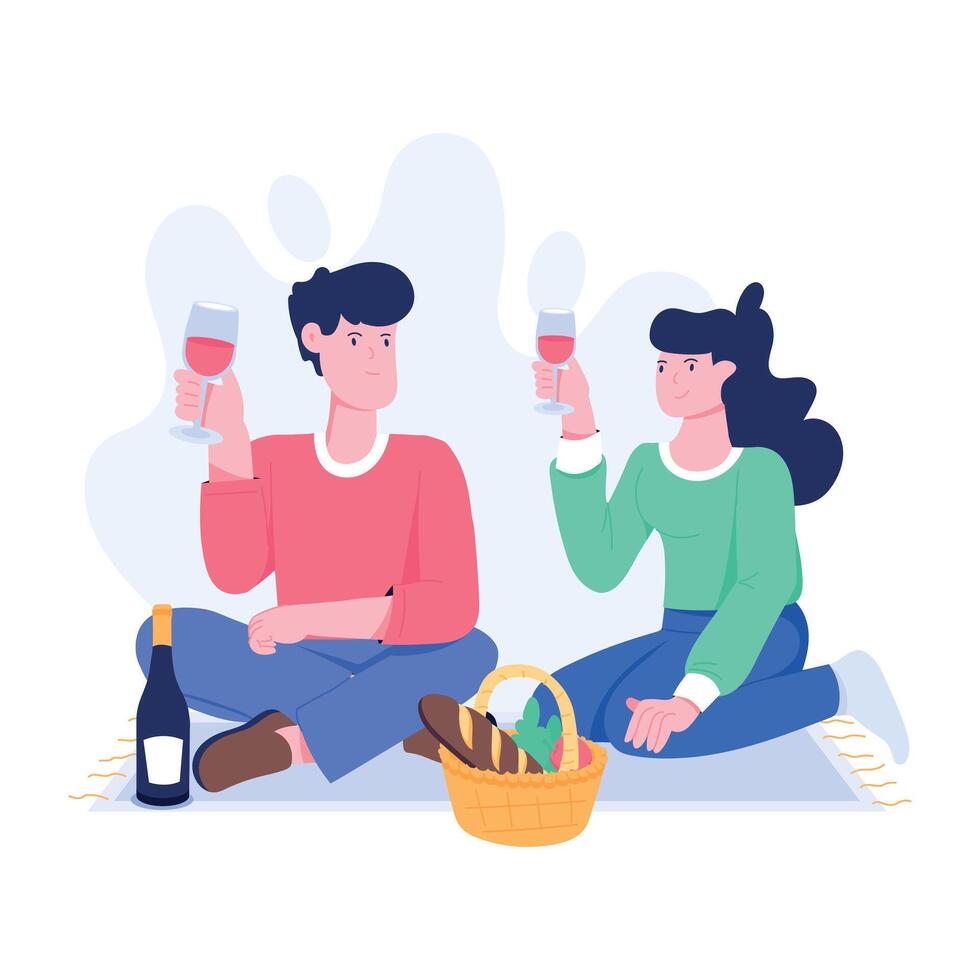 Couple enjoying picnic flat character illustration vector