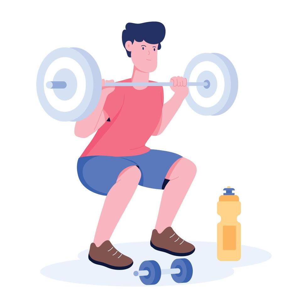 Character based flat illustration of weightlifting workout vector