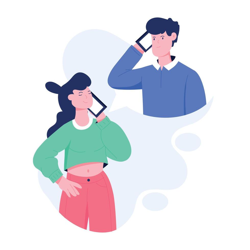 A flat character illustration of calling couple vector