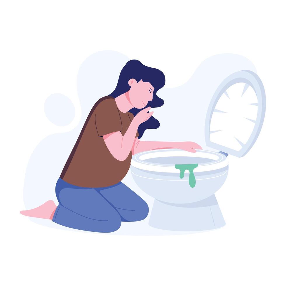 Pregnancy vomiting illustration in flat style vector