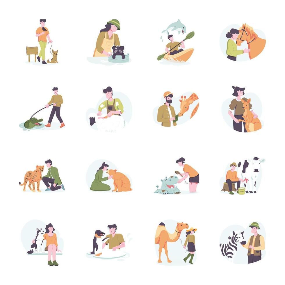 Flat Style Animal Care Illustrations Set vector