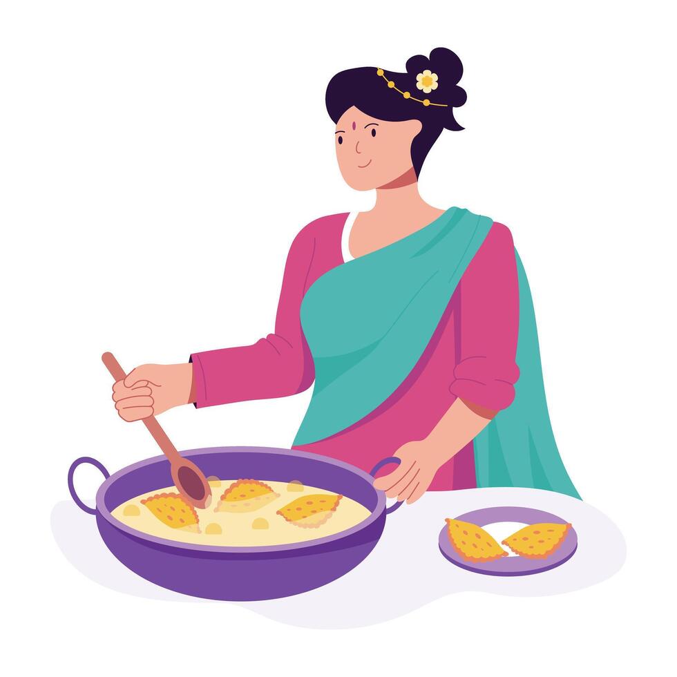 Character based flat illustration of diwali cooking vector