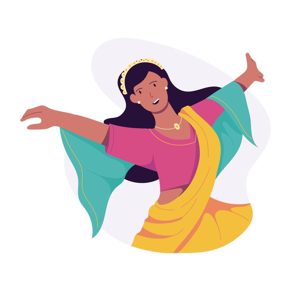 Woman enjoying diwali dance, flat illustration vector