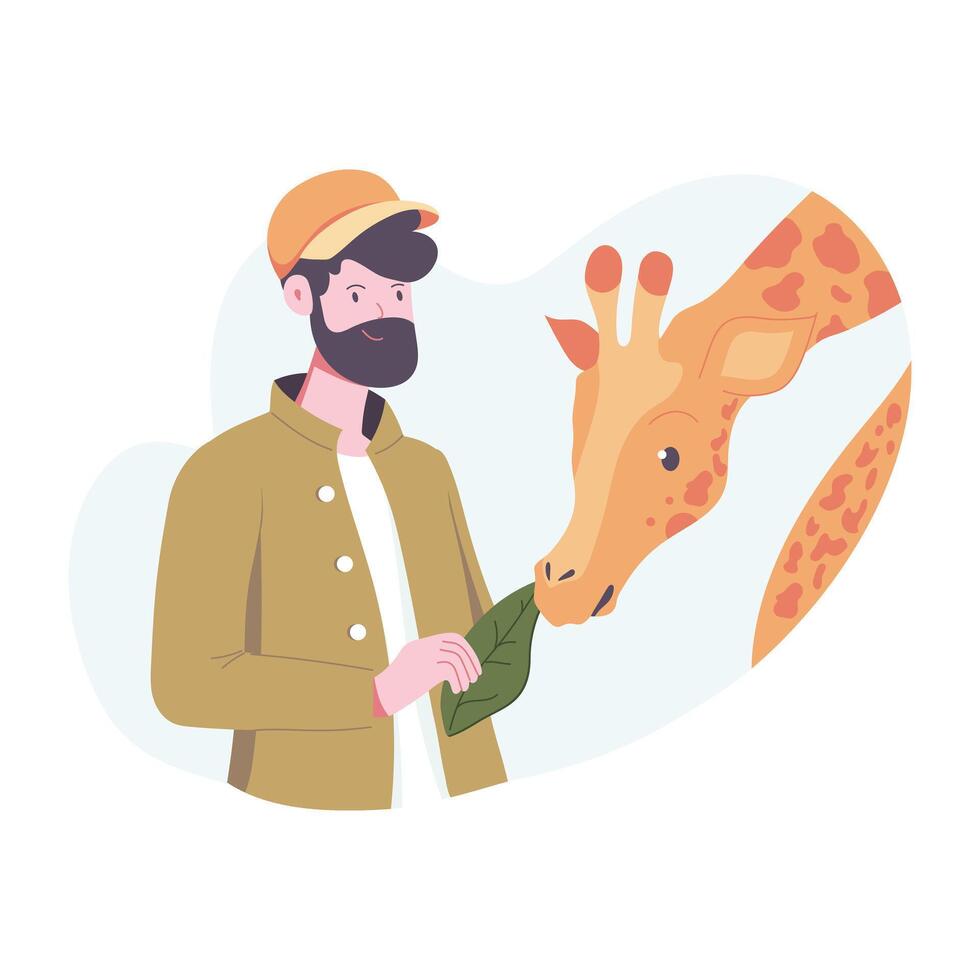 Giraffe eating grass, a flat style illustration vector