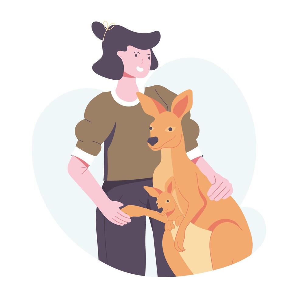 Friendly kangaroo mother with her baby, a flat style illustration vector