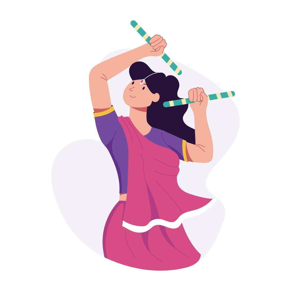 Character based flat illustration of indian stick dance vector