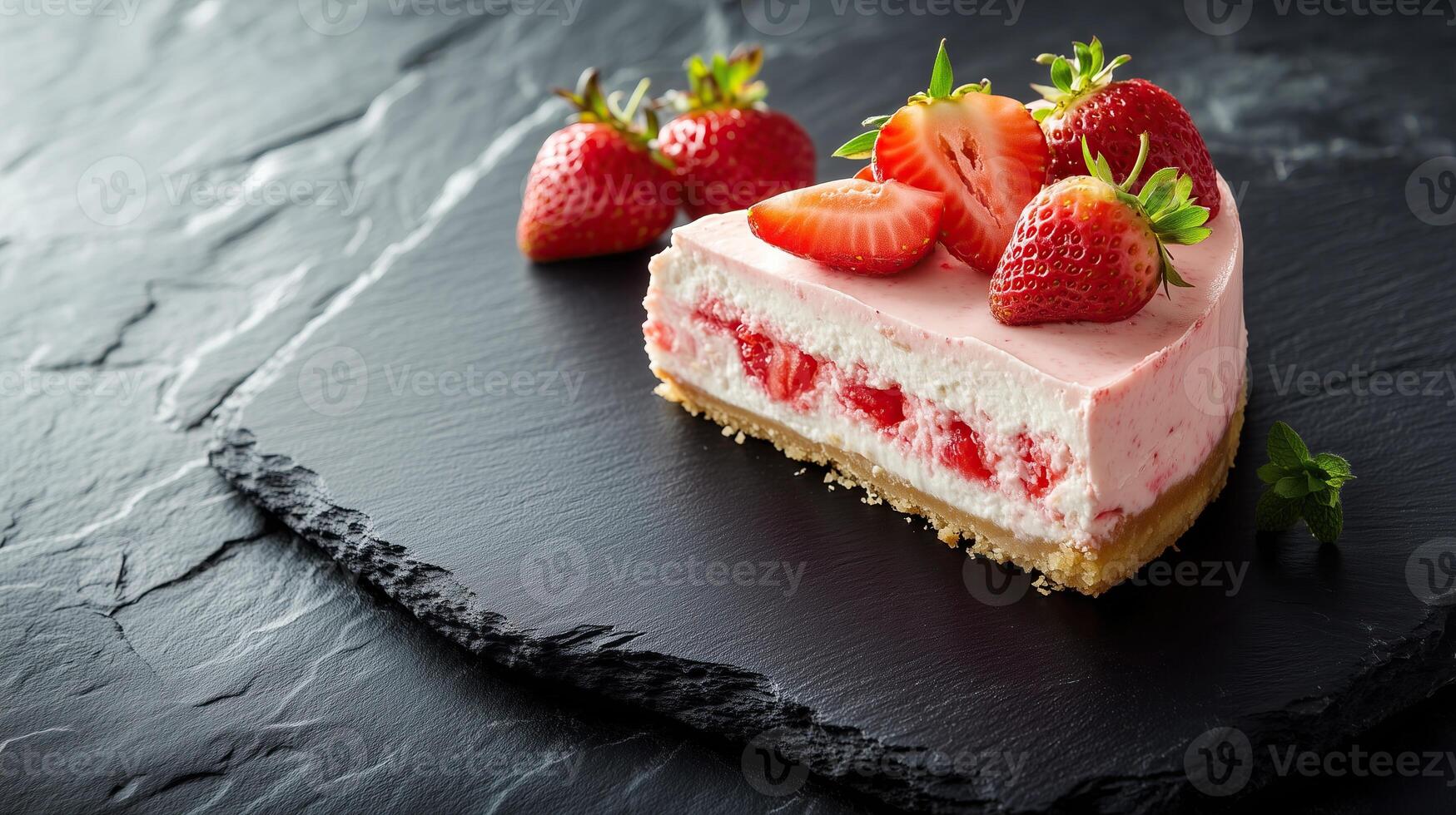 a delectable slice of strawberry cheesecake photo