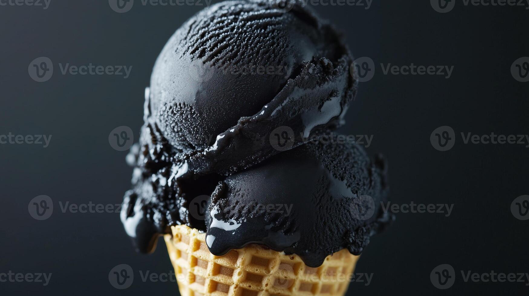 Close-up of black ice cream in waffle cone photo