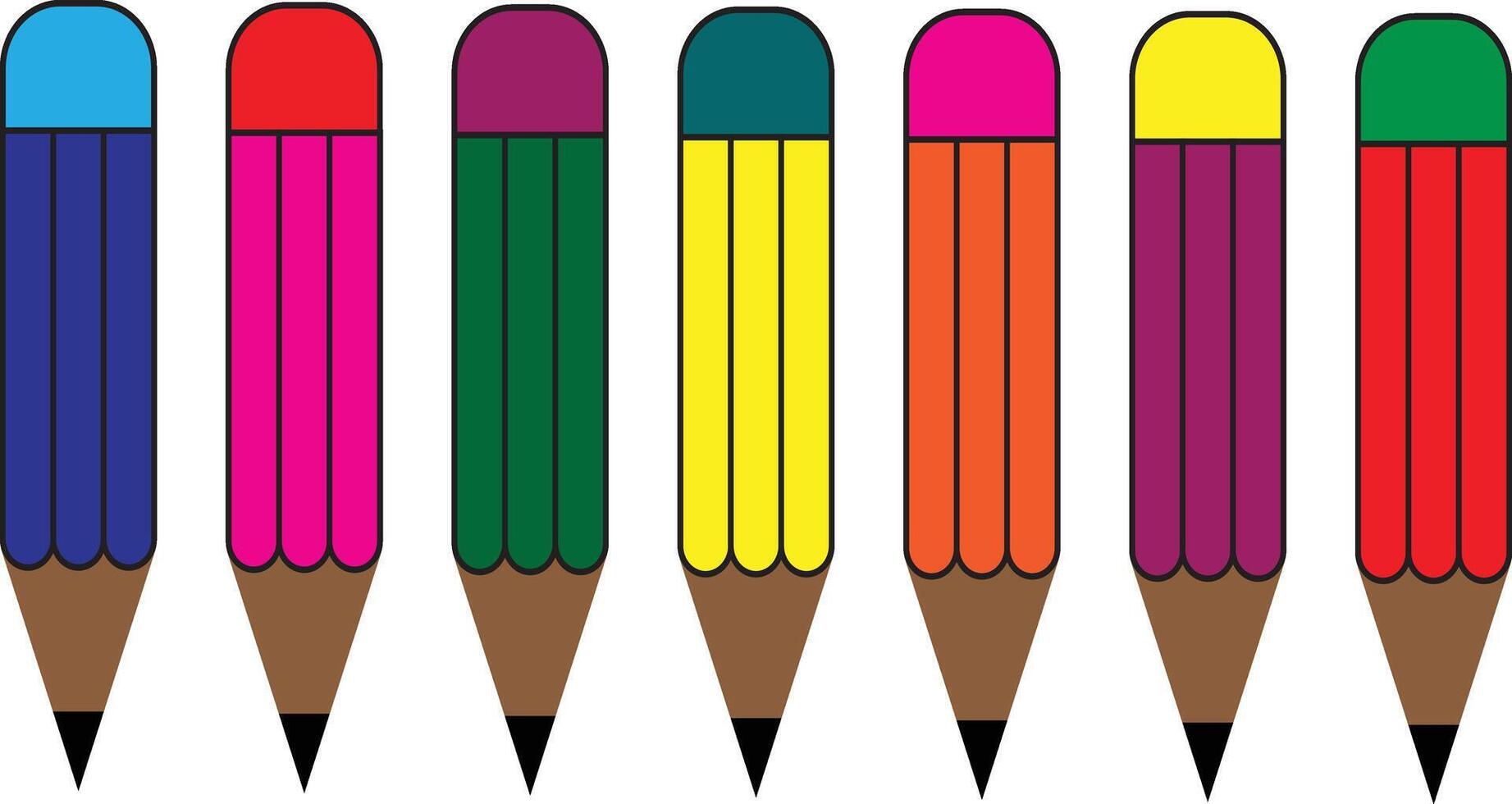 Pencils Set - Seven colorful pencils isolated on transparent white background vector