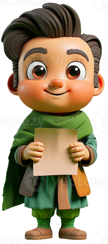 3D character icon of a full-body actor, wearing a costume and holding a script, full color, png
