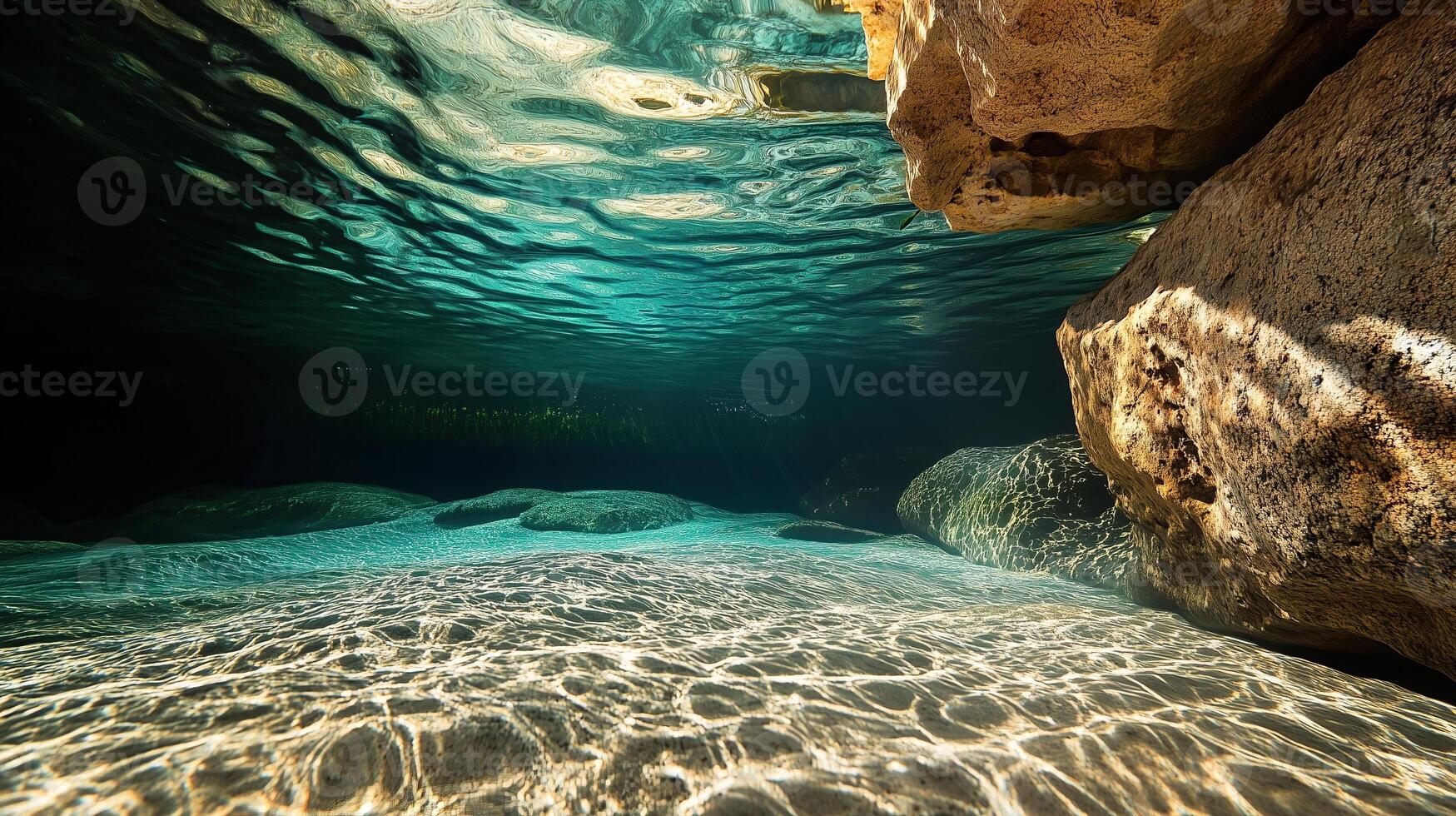 A view of the water's surface from the cave bottom photo