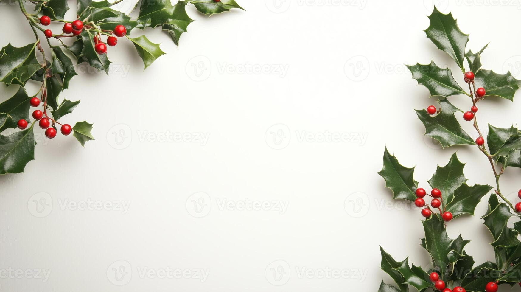 Christmas frame with holly berries with copy space photo