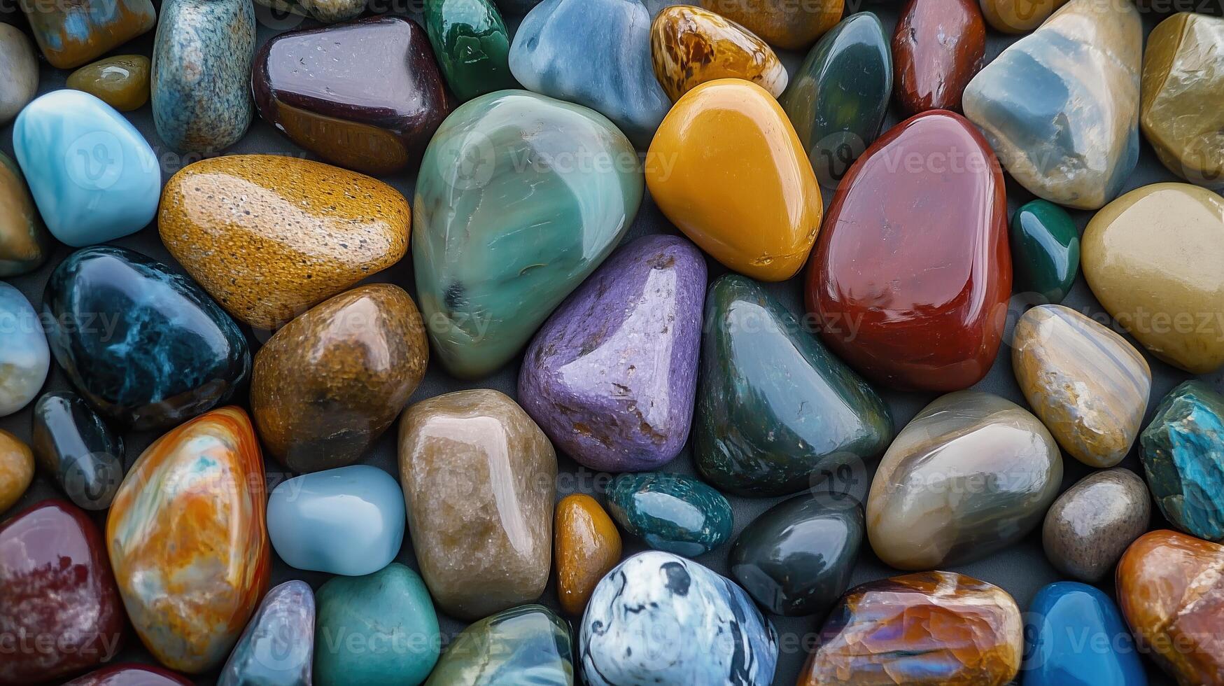 Colorful polished stones arranged on a flat surface photo