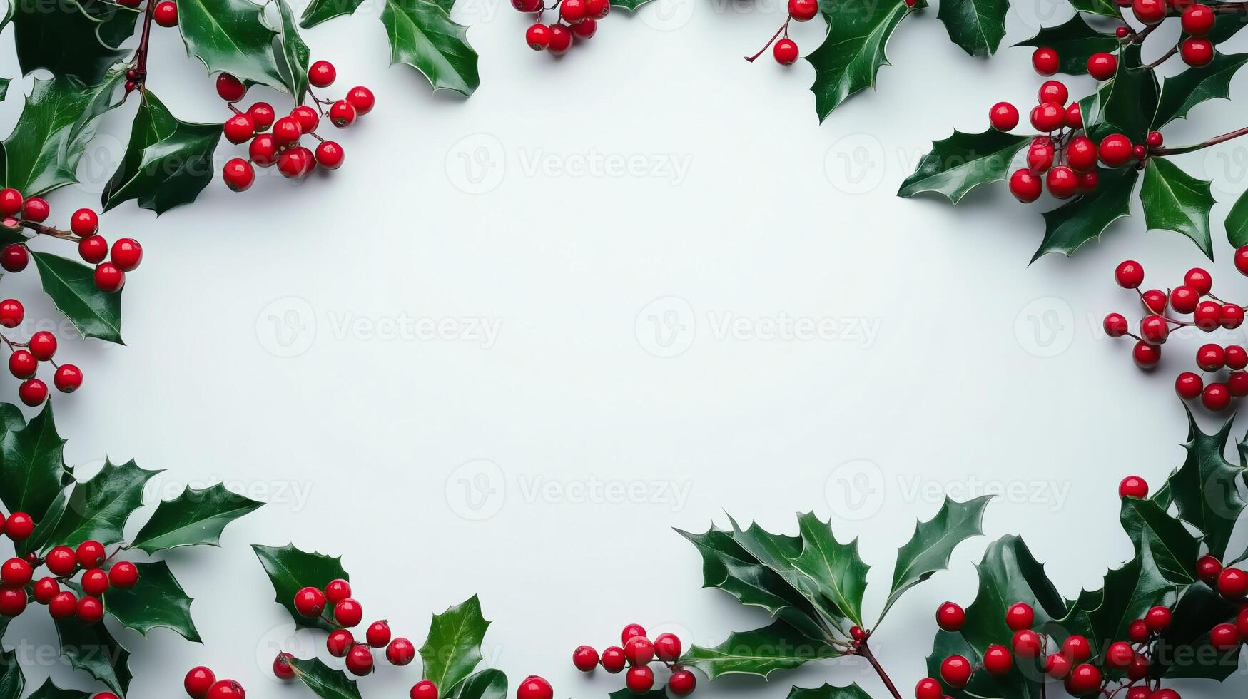 Christmas frame with holly berries with copy space photo