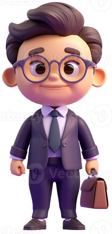 3D character icon of a full-body lawyer, wearing a suit and holding a briefcase png