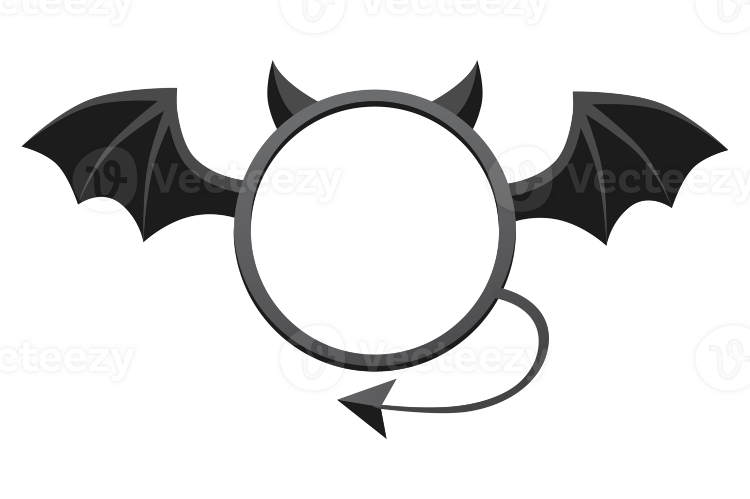 Cartoon black devil frame. Round cute demon frame or avatar for your designs. Evil symbol for Creative Halloween greeting car, print or banner. png