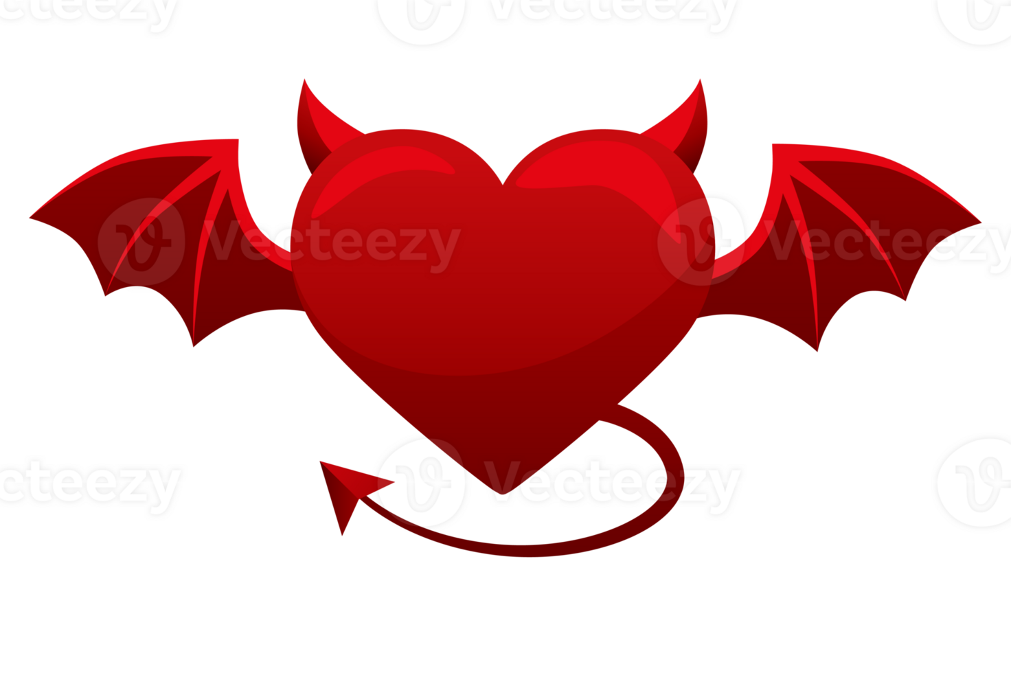 Devil red heart icon isolated. Heart with tail wings and horns. Flat design, illustration for your designs, greeting cards, print, stickers or banner. png