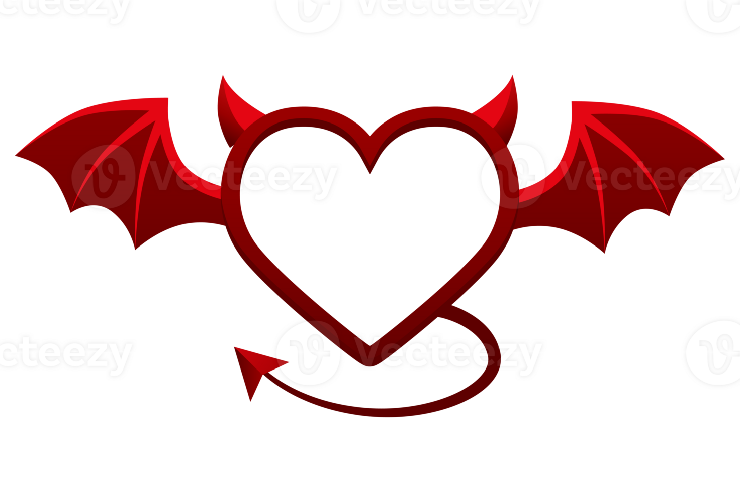 Devil red heart frame isolated. Heart with tail wings and horns. Flat design, illustration for your designs, greeting cards, print, stickers png