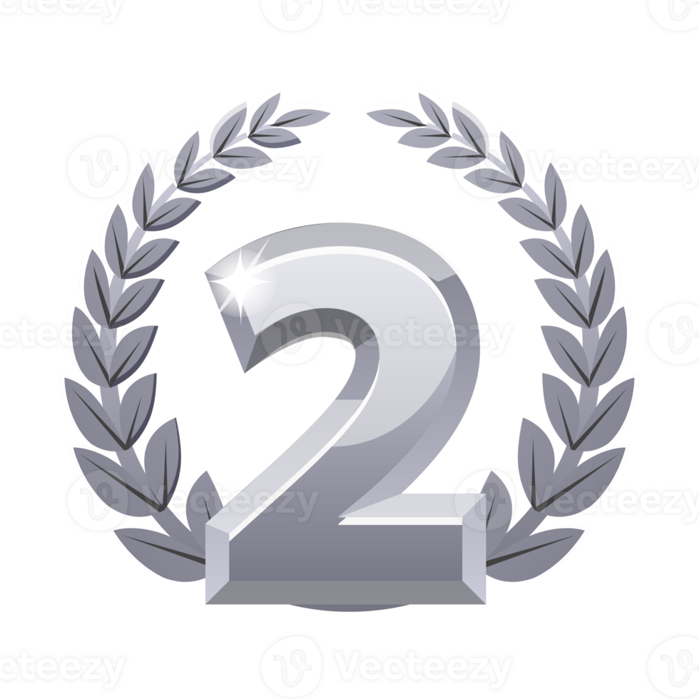 Silver Number two with laurel wreath. 2 st png