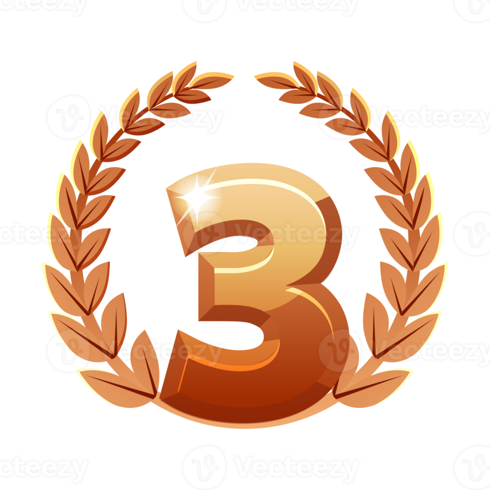 Bronze Number three with laurel wreath. 3 st png