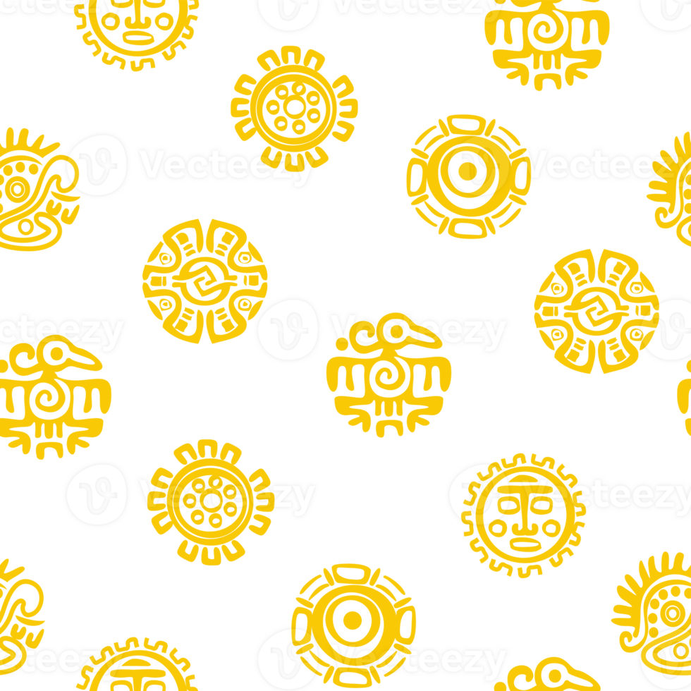 Seamless pattern with Maya or Aztec hieroglyphs. Seamless background with American Indians relics dingbats characters for your design. png