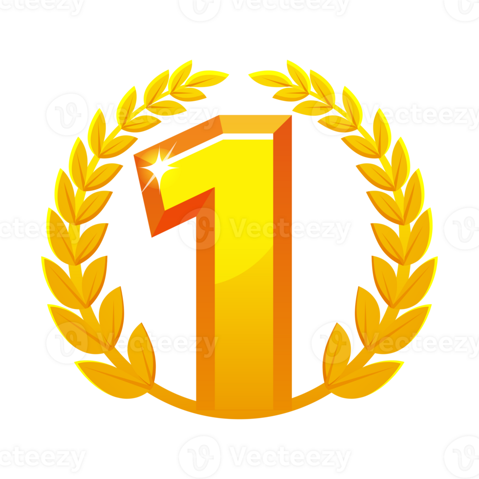 Golden Number one with laurel wreath. 1 st png