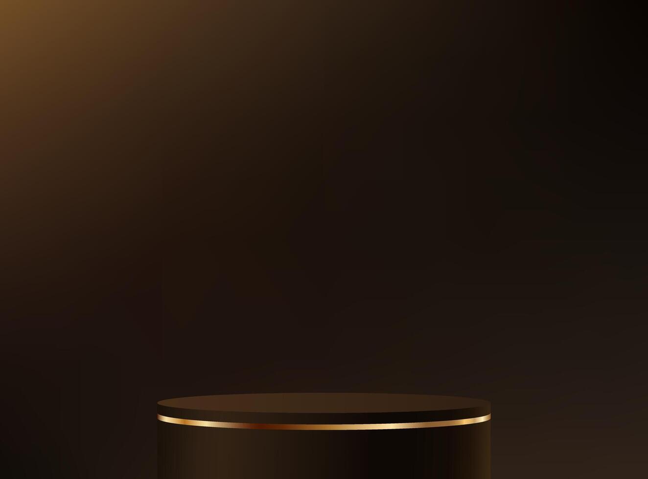 Black and brown background 3d with gold podium. 3D Circular Brown Podium with Gold Band Against Dark Background. Space for selling products on the website. illustration. vector