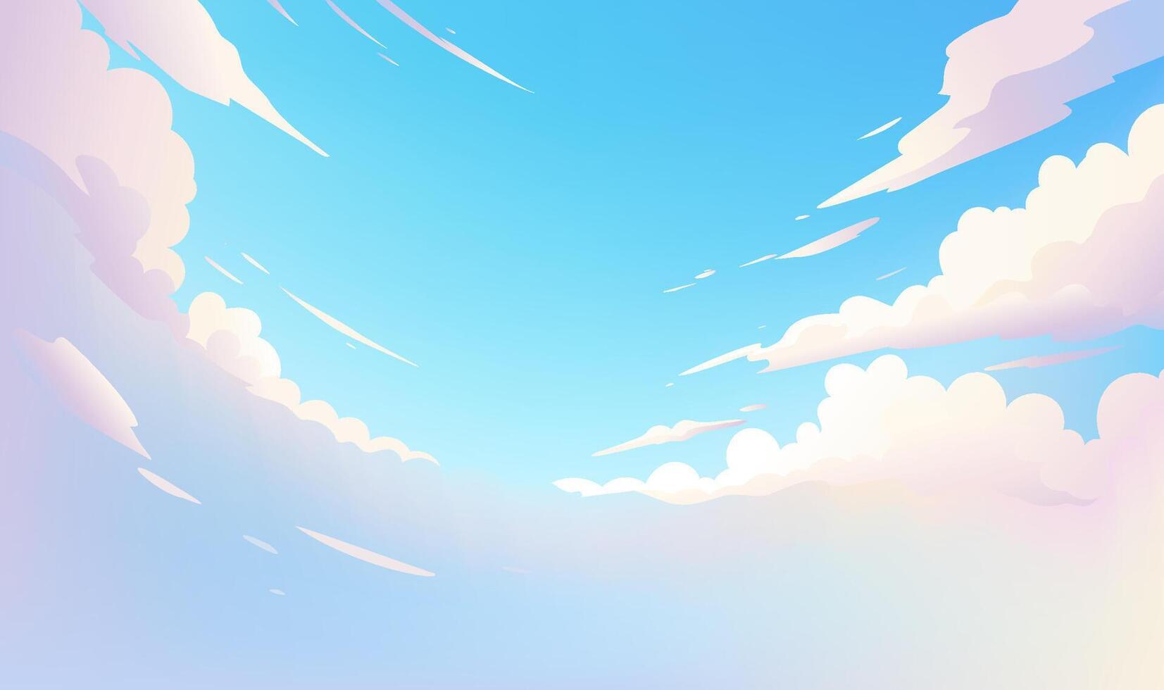Hand painted sky illustration blue sky and colorful clouds vector