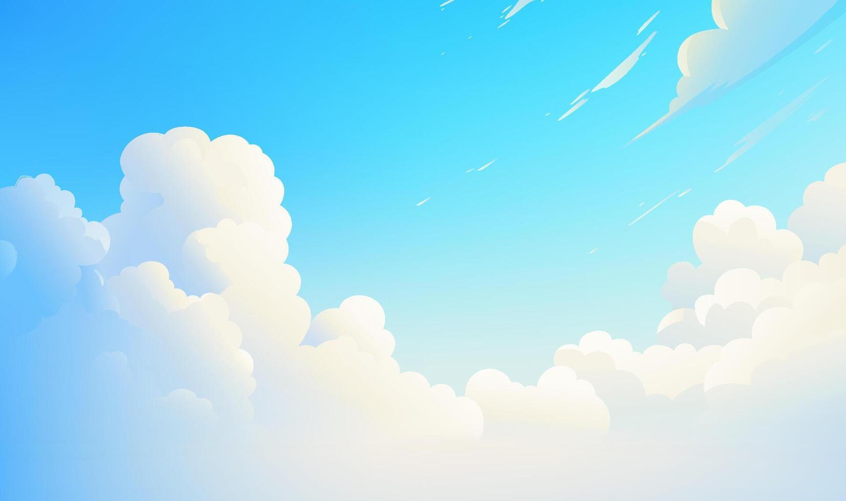 Hand painted sky illustration blue sky and white clouds vector