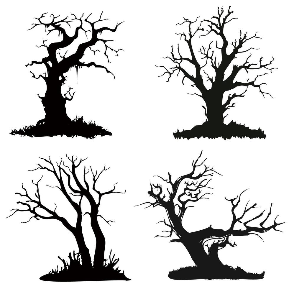 Hand painted illustration of Halloween tree collection on white background vector