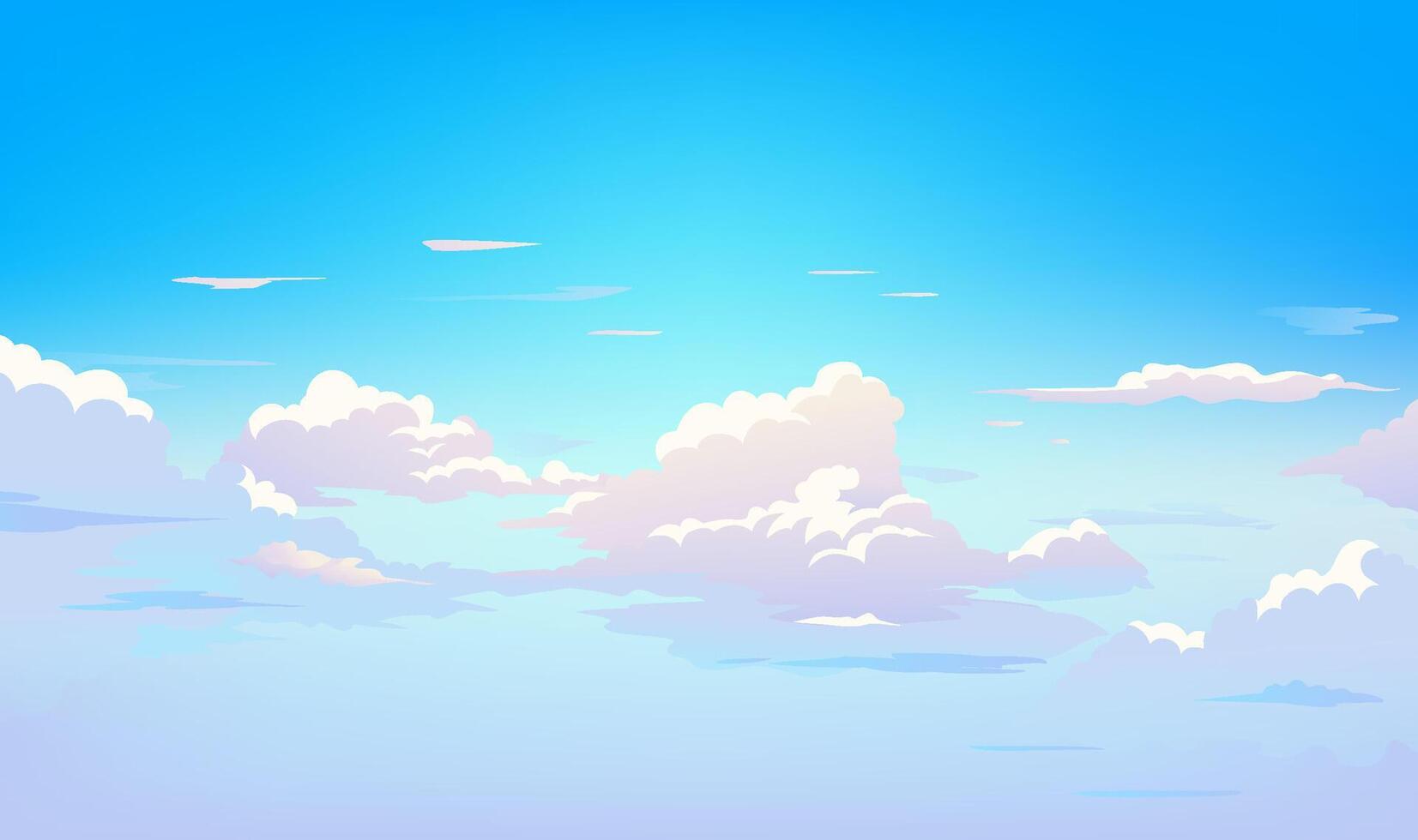 Hand painted sky illustration with blue sky background and colored clouds vector