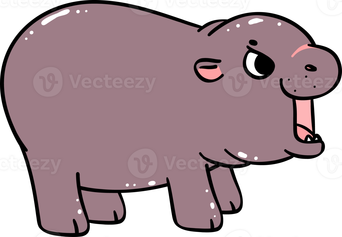 Baby Pygmy Hippo Cartoon Playful and Grumpy Doodle Character png