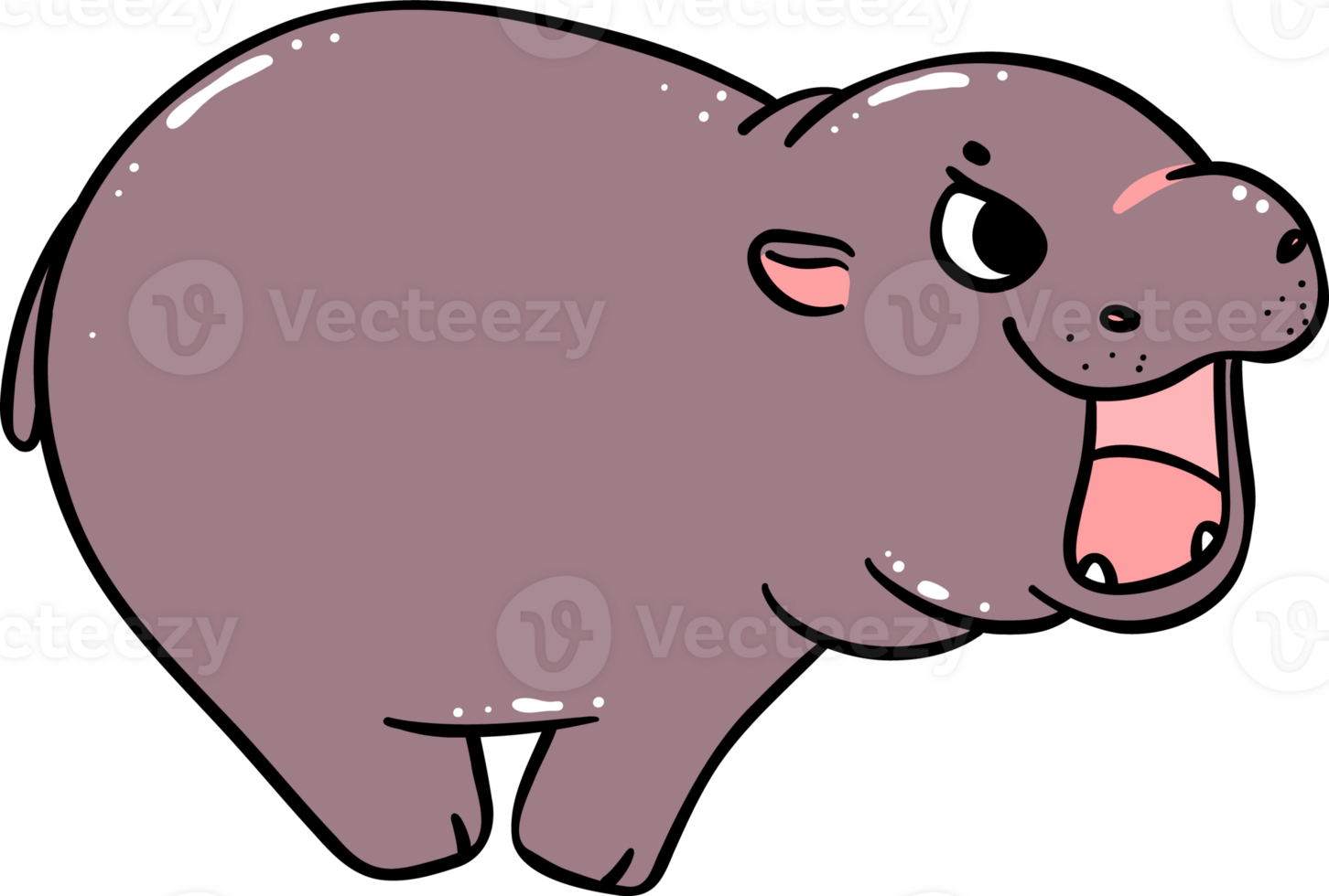 Baby Pygmy Hippo running Cartoon Playful and Grumpy Doodle Character png