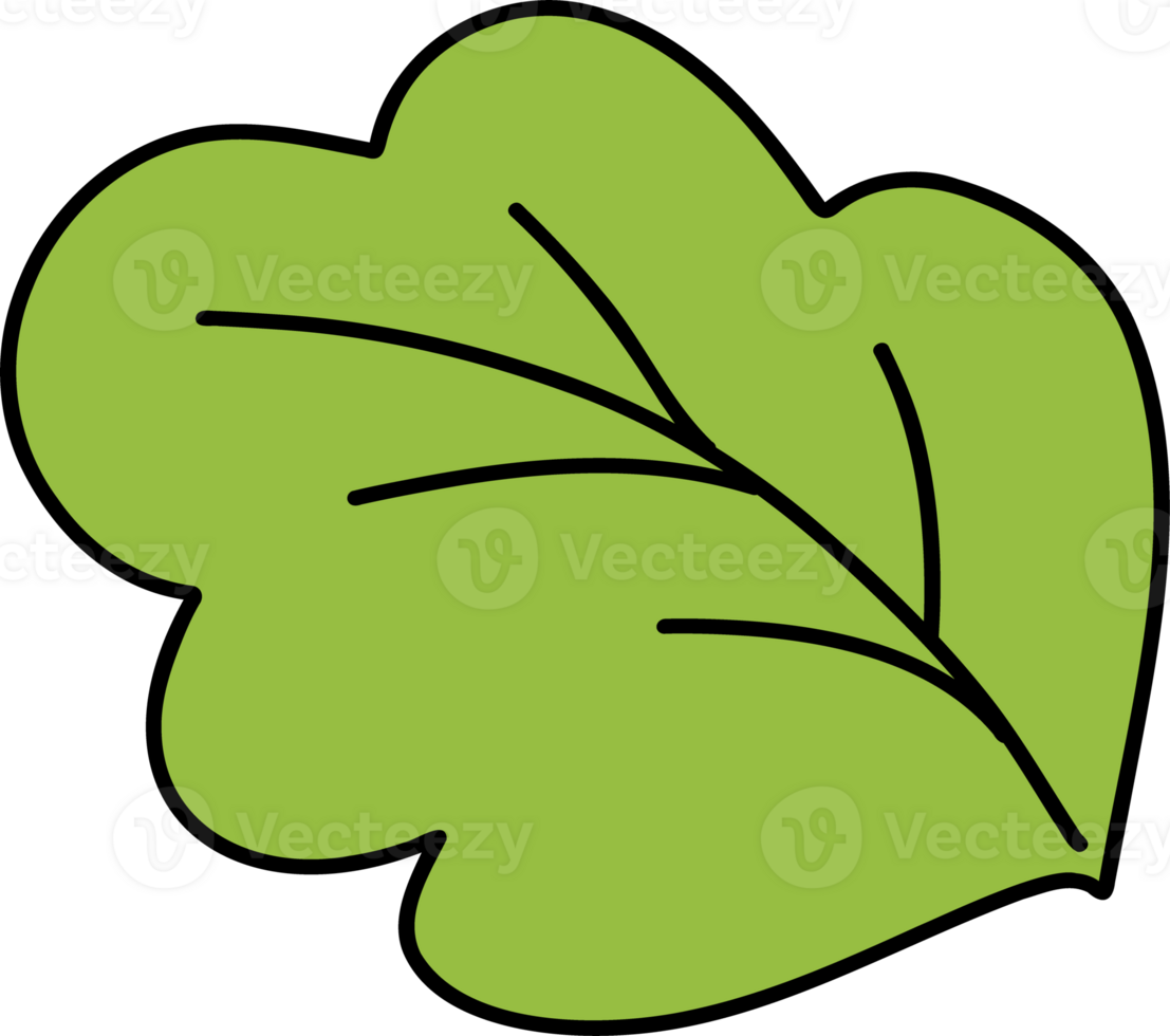Retro green leaf Chunky shape simple doodle line png