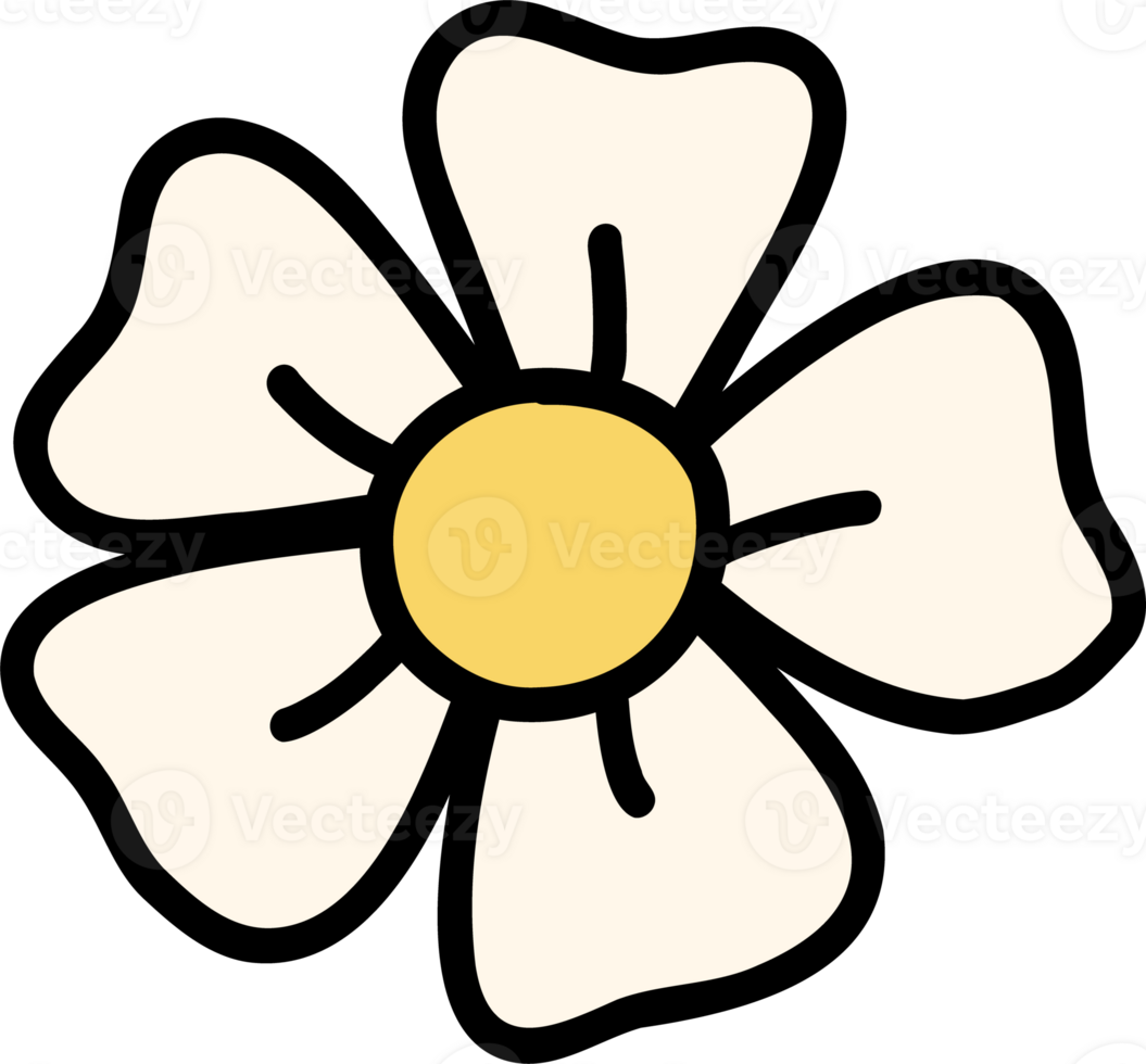 Retro white flower doodle simple drawing outline png
